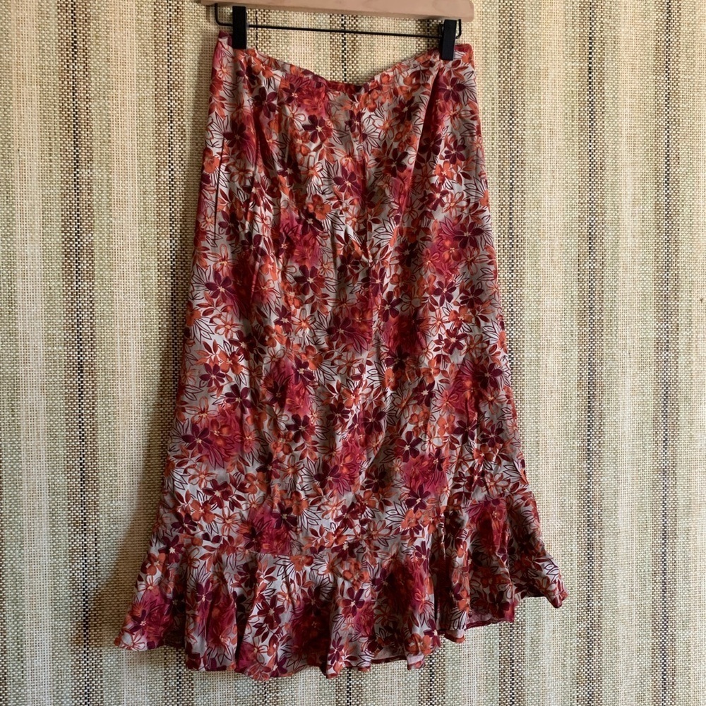 Christopher & Banks MIDI Skirt Floral Red Women Bottoms Size 6 90s Y2K